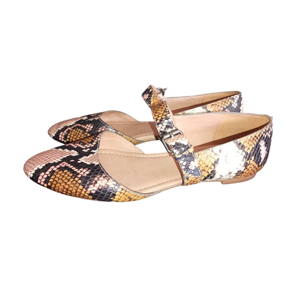 The Alina Mary-Jane Flat in Snake Embossed Leather size 7.5